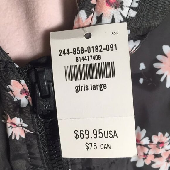 Abercrombie Girl's Hooded Windbreaker Jacket Pink Fleece Lined Floral - Picture 3 of 5